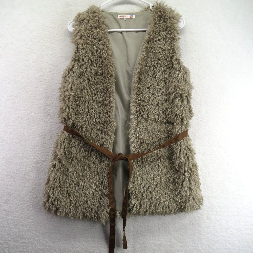 Umgee Vest Womens Medium Brown Shaggy Faux Fur Lined Belted Boho Fall Winter